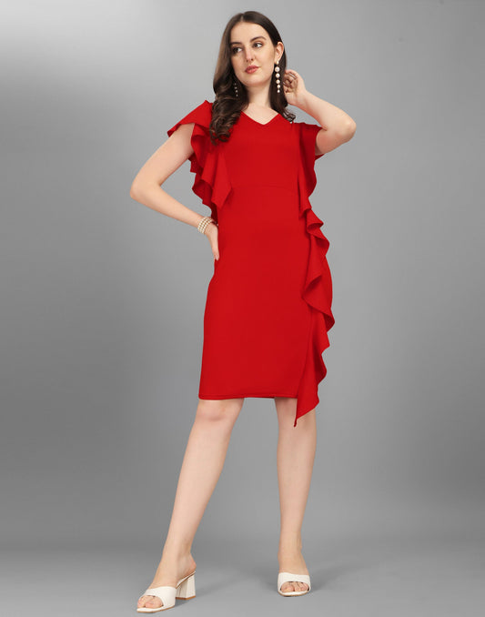 Red Rufflrd Bodycon Dress | Sudathi