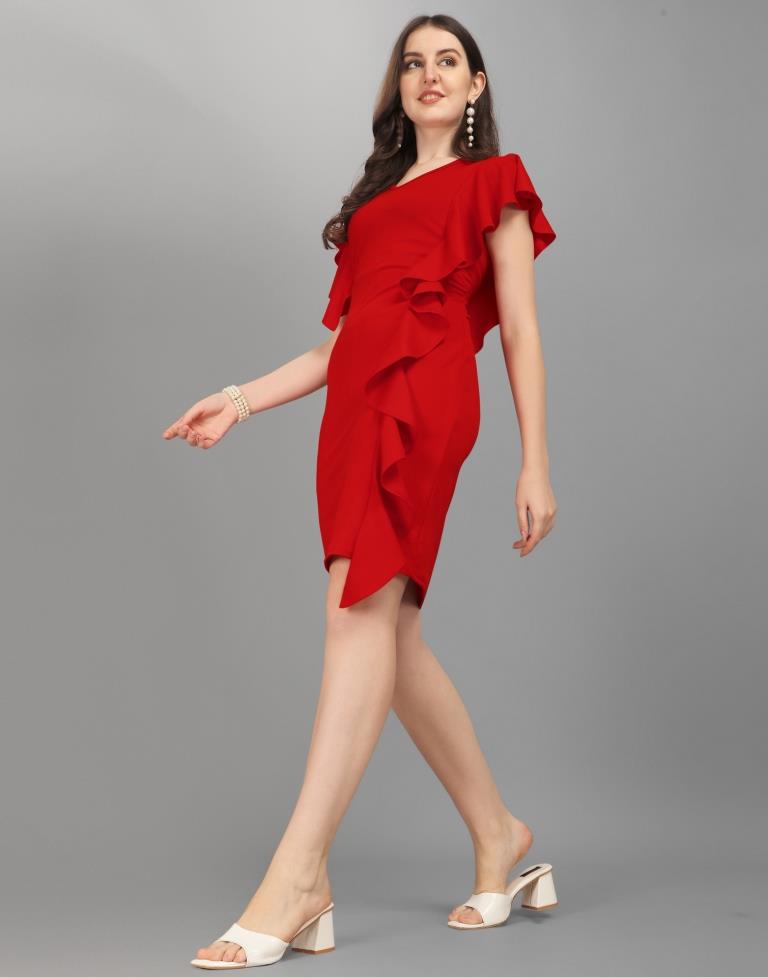 Red Rufflrd Bodycon Dress | Sudathi