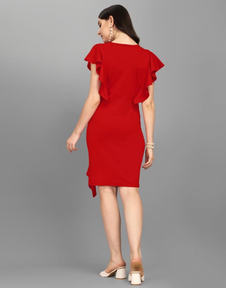 Red Rufflrd Bodycon Dress | Sudathi