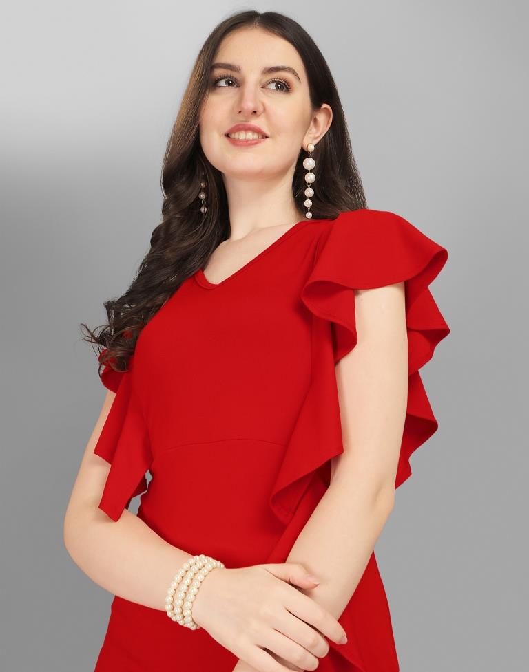 Red Rufflrd Bodycon Dress | Sudathi