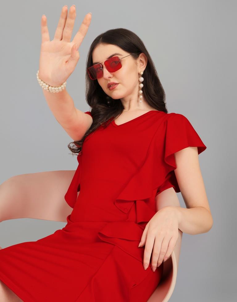 Red Rufflrd Bodycon Dress | Sudathi