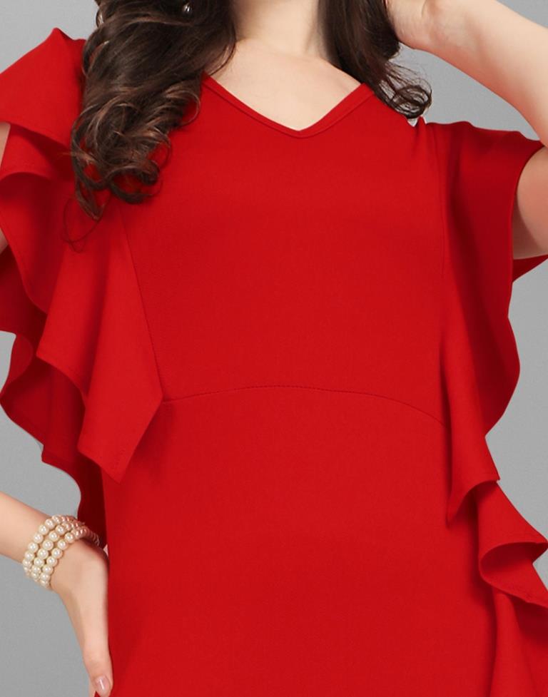 Red Rufflrd Bodycon Dress | Sudathi