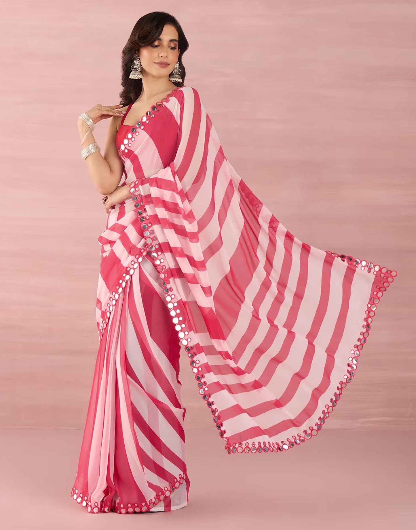 Pink Georgette Printed Saree