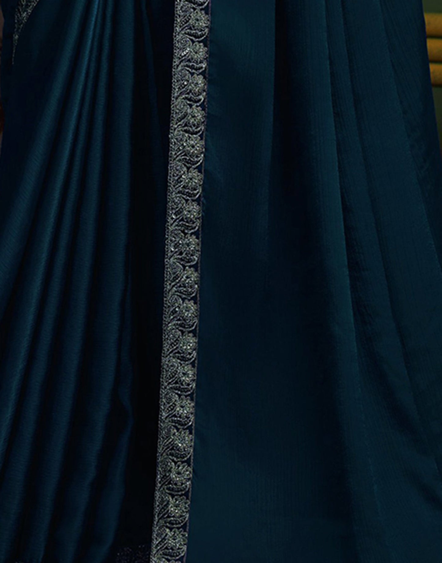 Sea Blue Satin Plain Saree