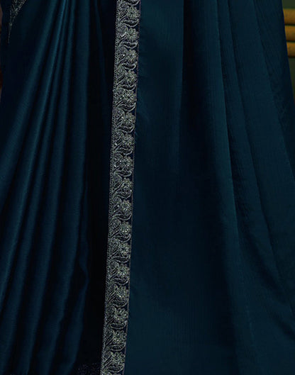 Sea Blue Satin Plain Saree