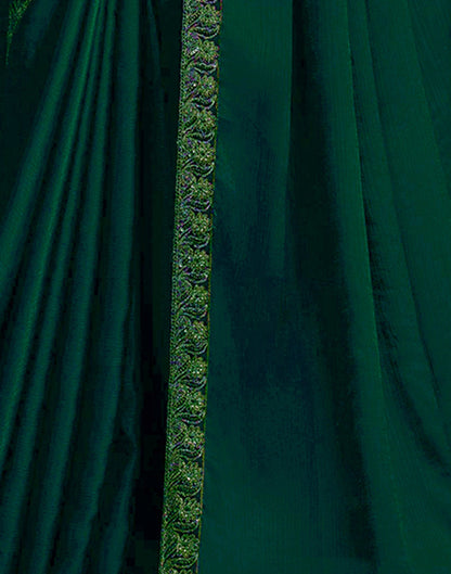 Bottle Green Satin Plain Saree