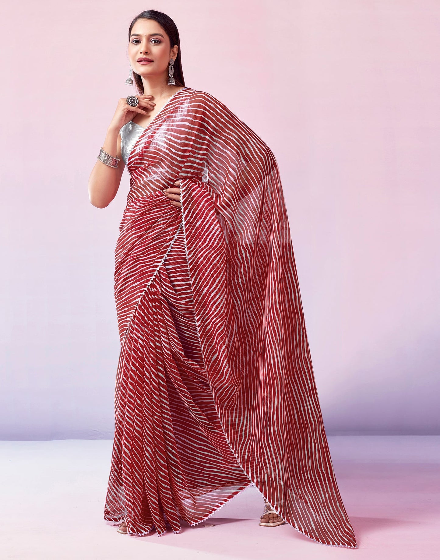 Red Georgette Printed Saree