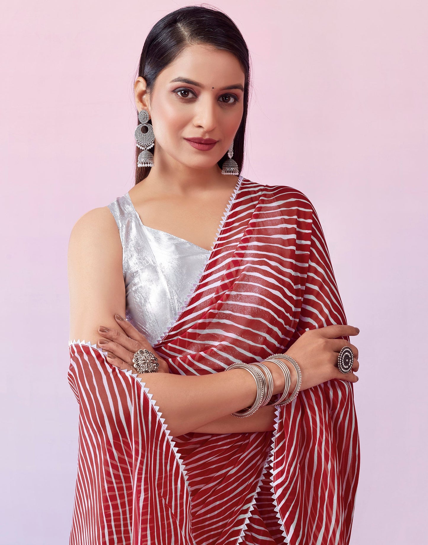 Red Georgette Printed Saree