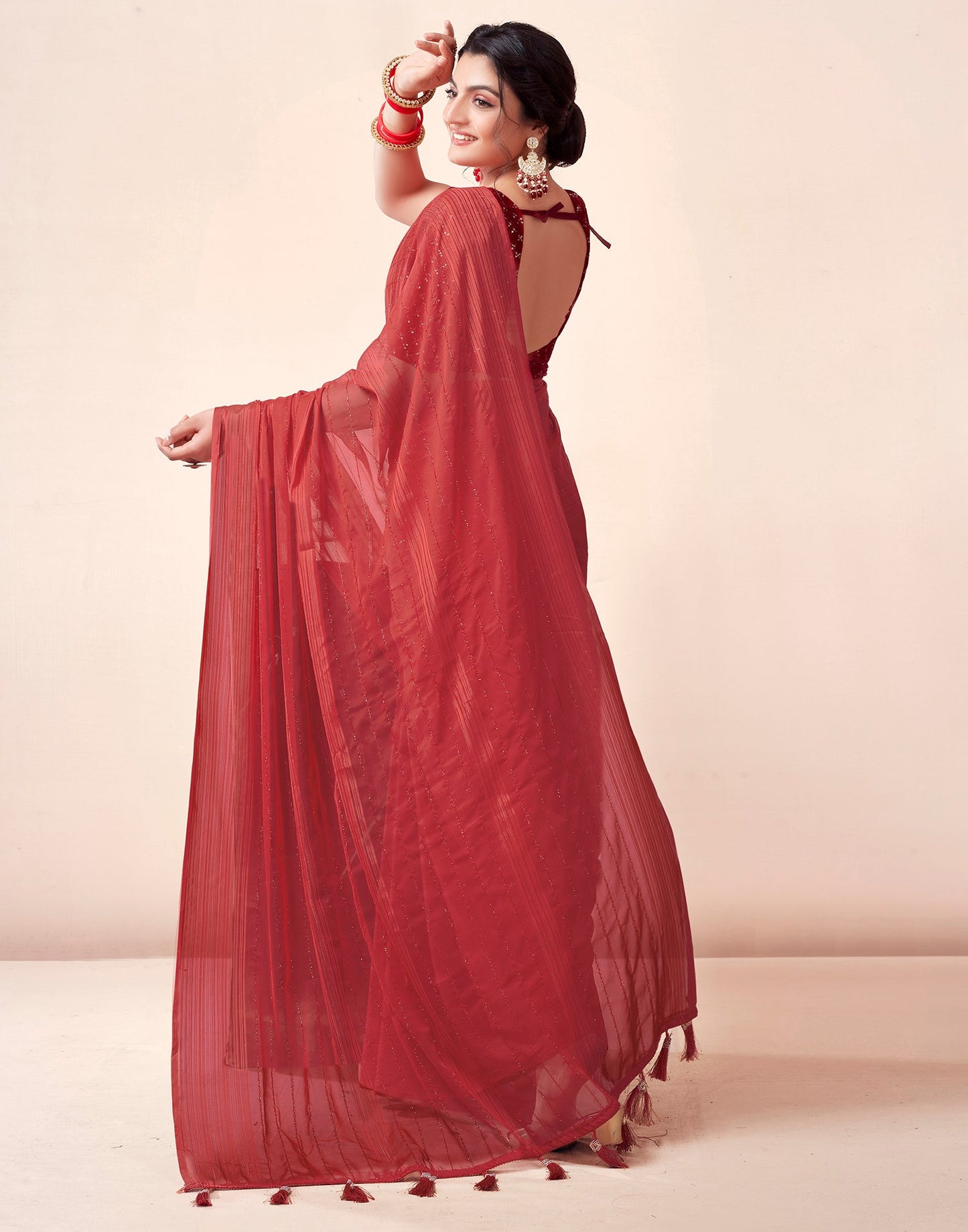 Red Georgette Plain Saree