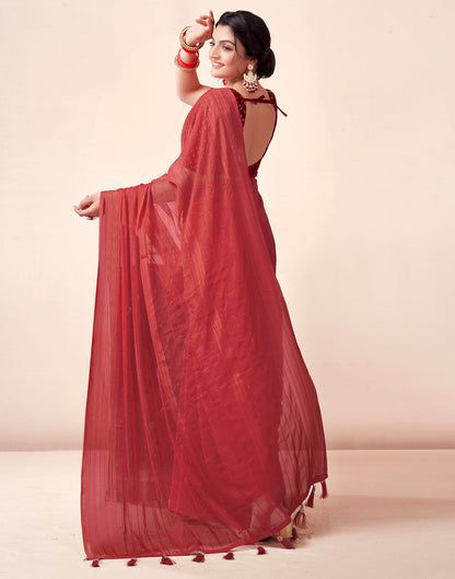 Red Georgette Plain Saree