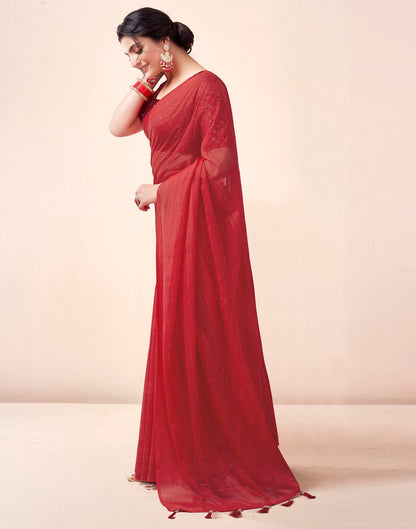 Red Georgette Plain Saree