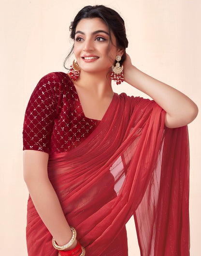 Red Georgette Plain Saree