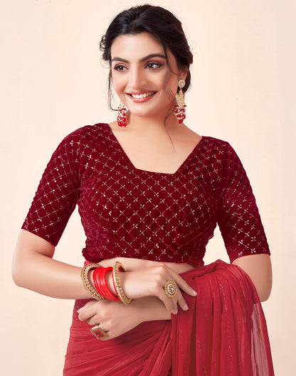 Red Georgette Plain Saree