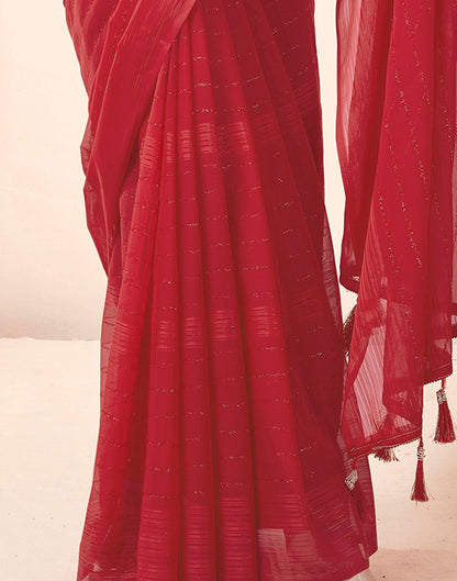 Red Georgette Plain Saree