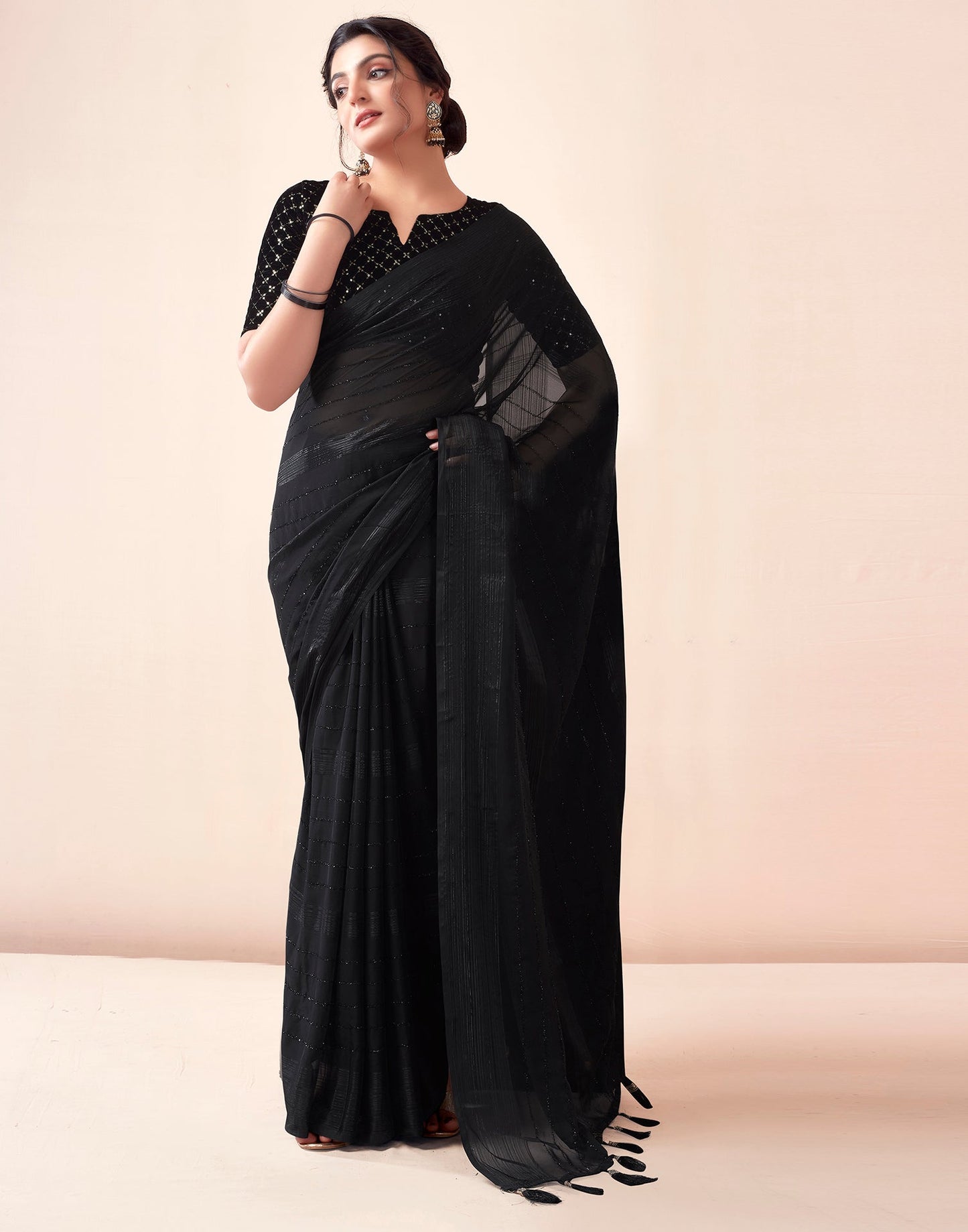 Black Georgette Plain Saree