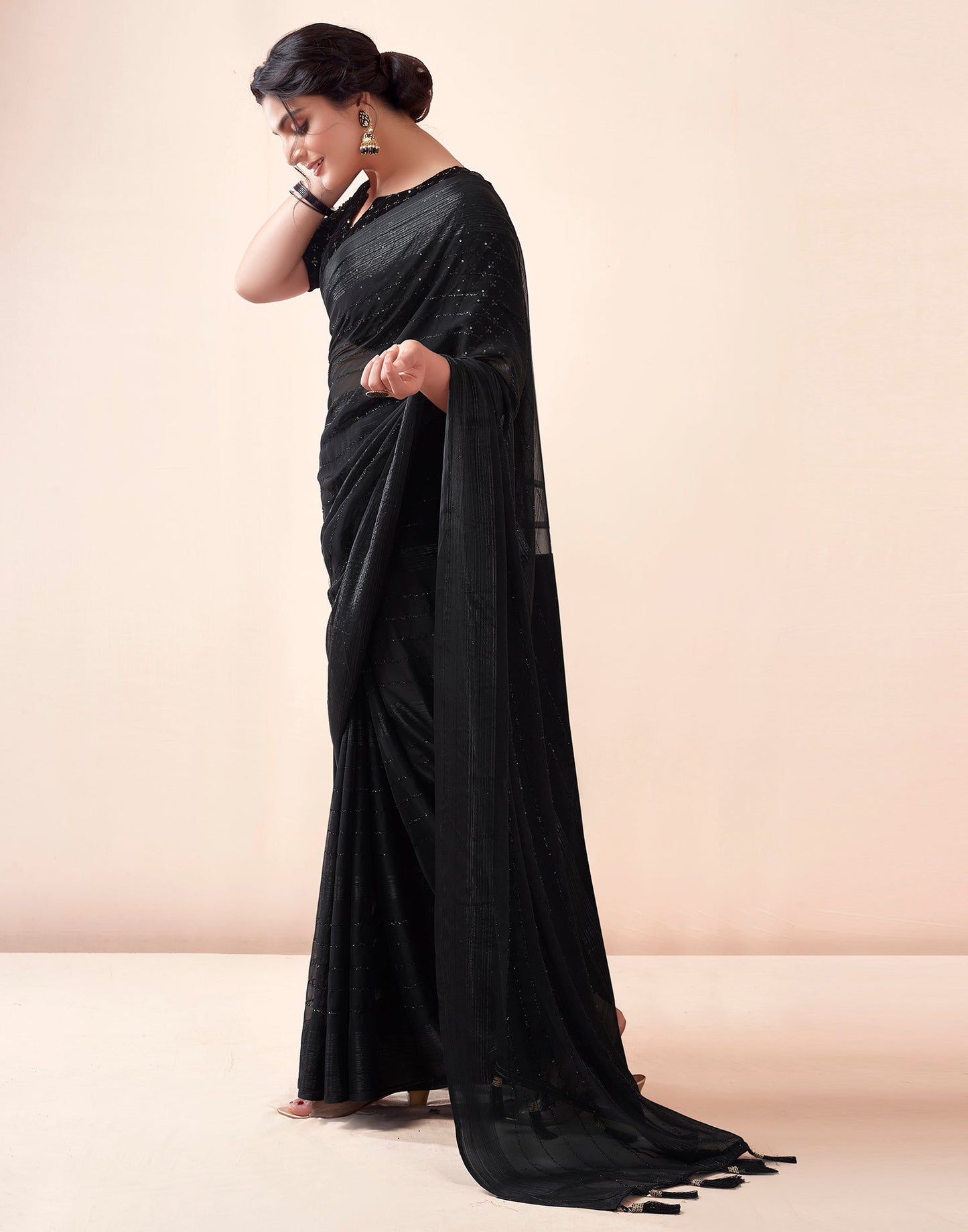 Black Georgette Plain Saree