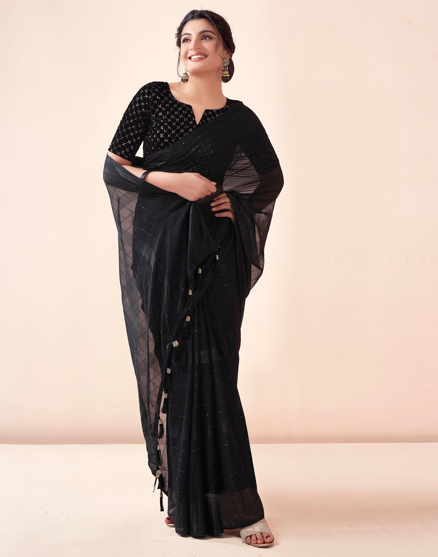 Black Georgette Plain Saree