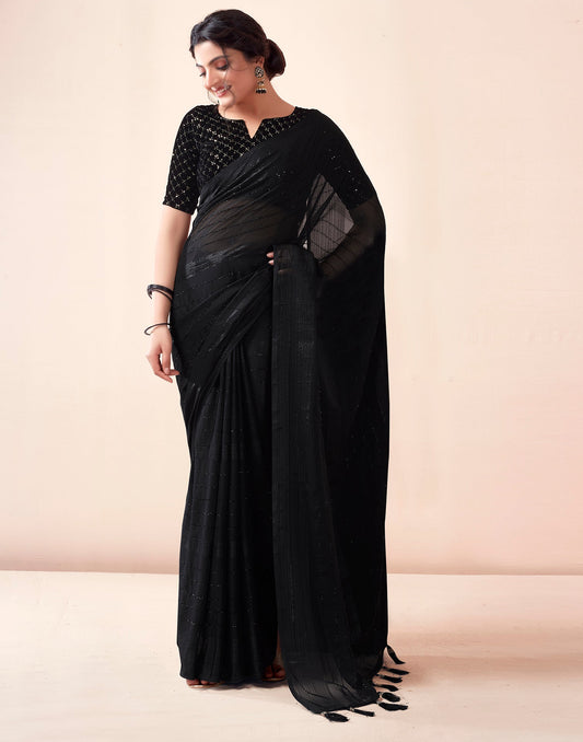 Black Georgette Plain Saree