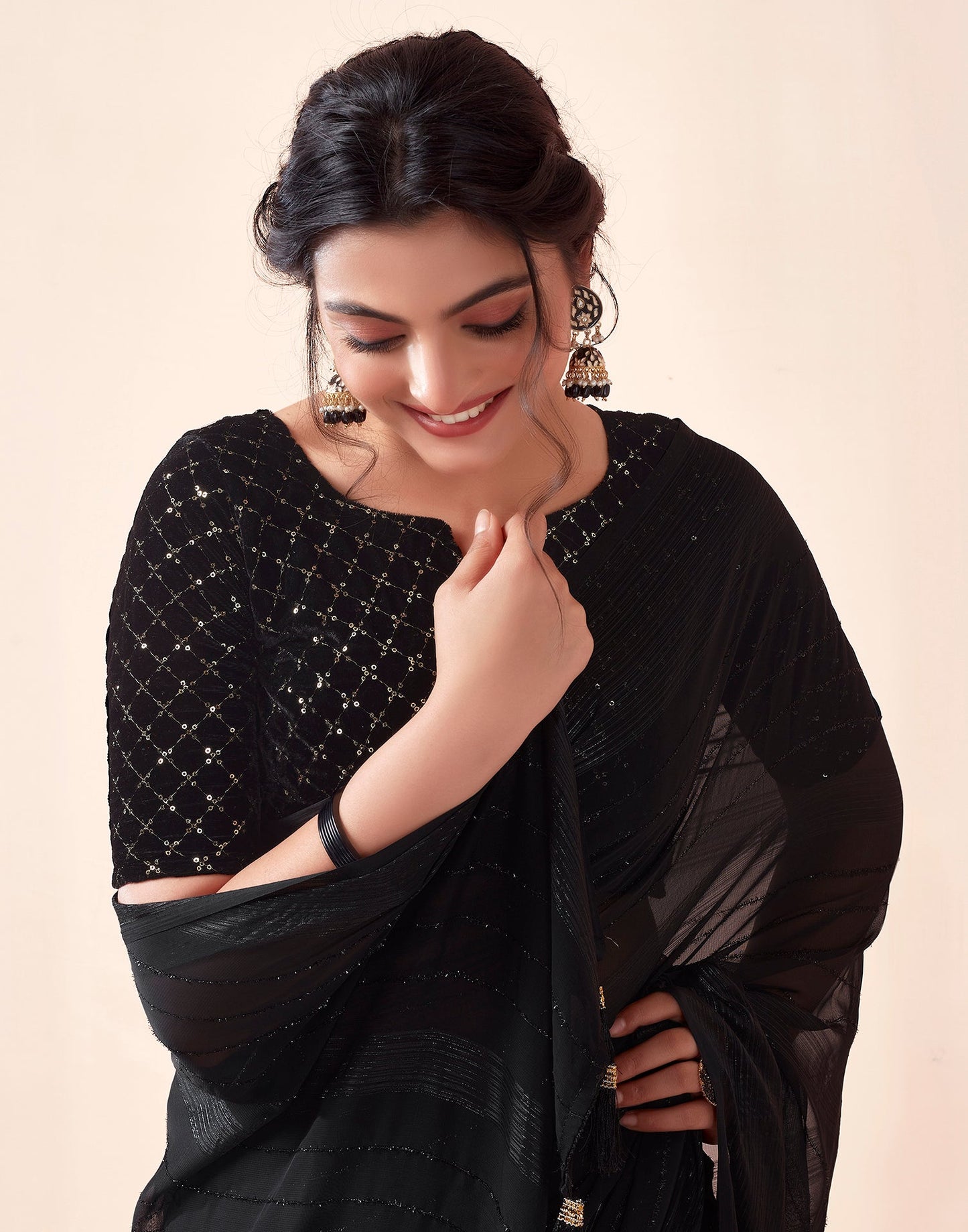 Black Georgette Plain Saree