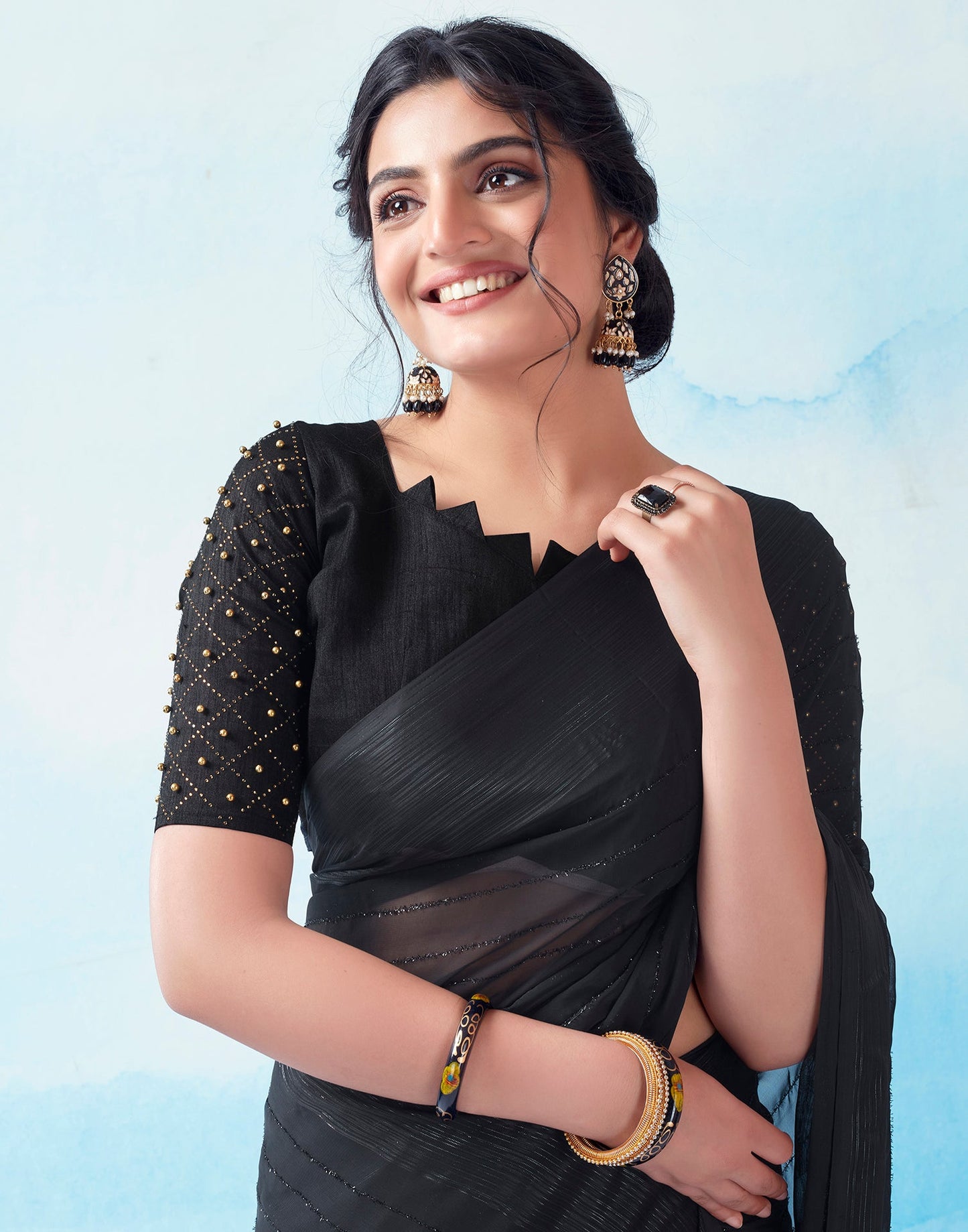 Black Georgette Plain Saree