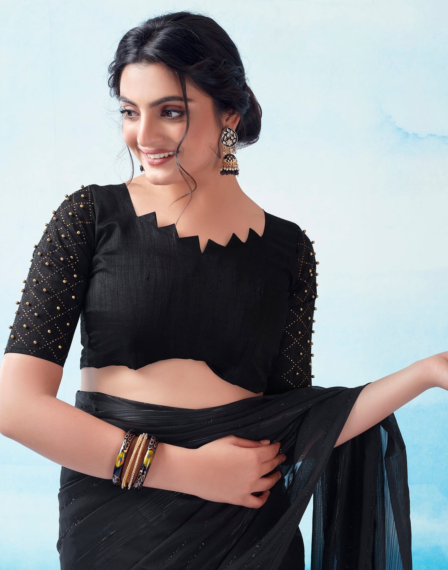 Black Georgette Plain Saree