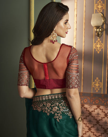 Dark Green Chiffon Plain Saree