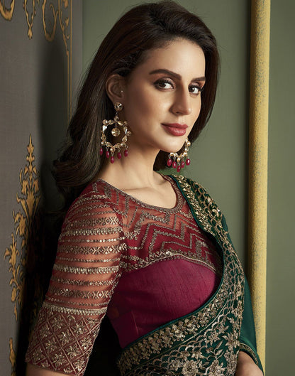 Dark Green Chiffon Plain Saree