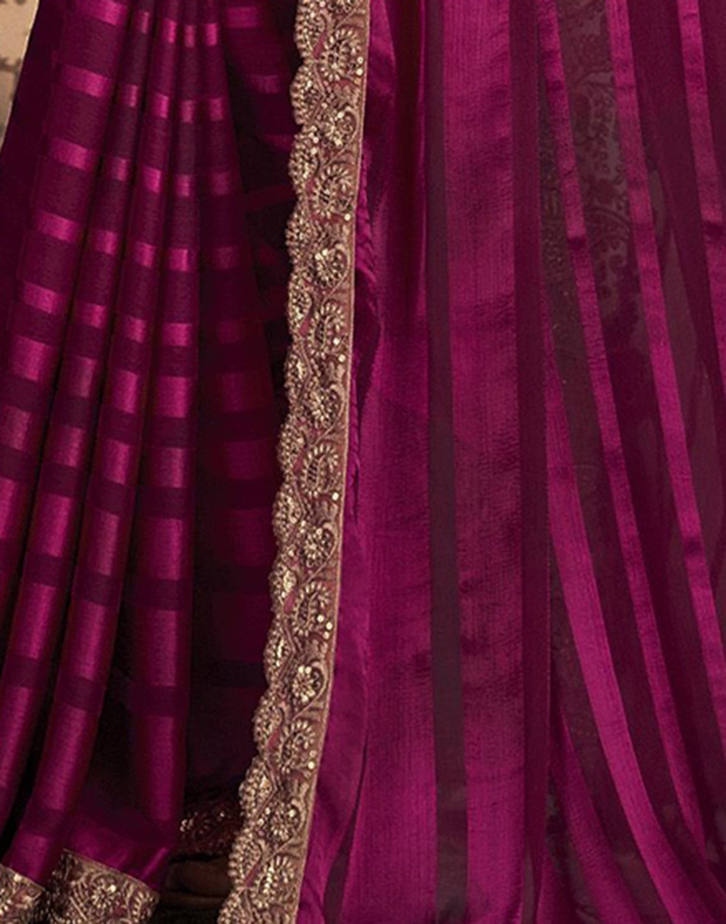 Wine Chiffon Plain Saree