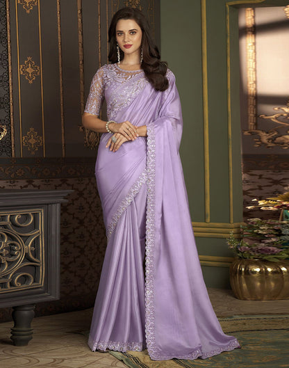Lavender Silk Plain Saree