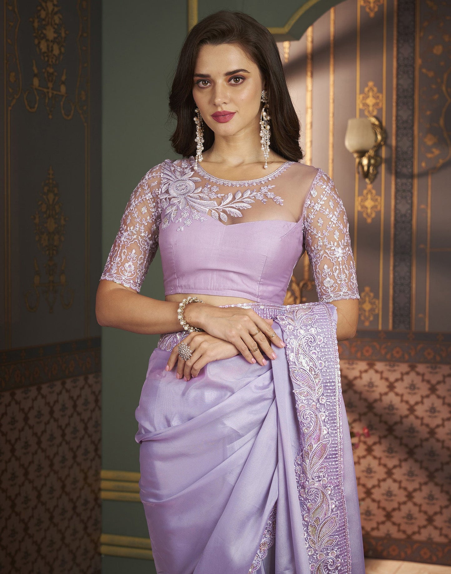 Lavender Silk Plain Saree