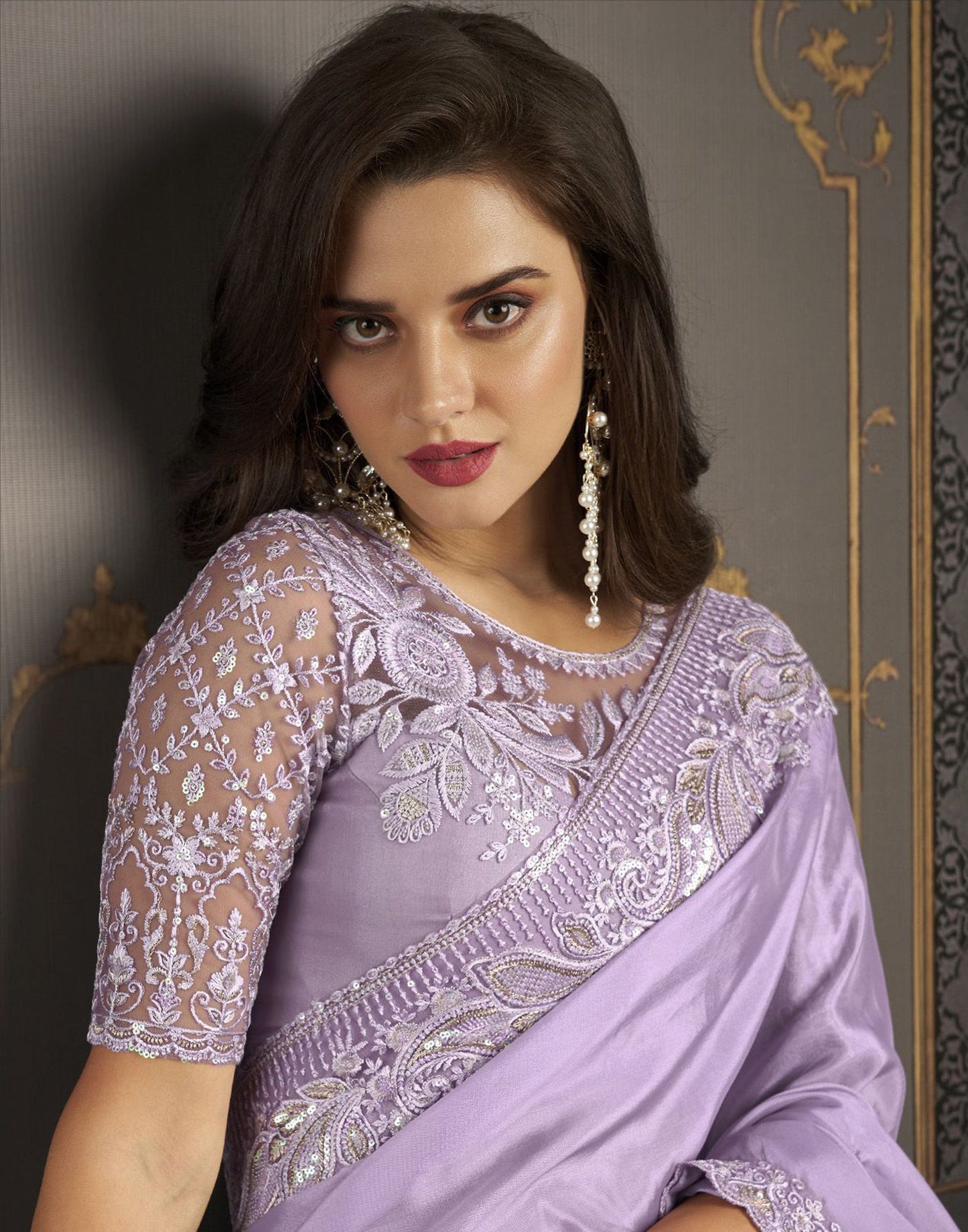 Lavender Silk Plain Saree