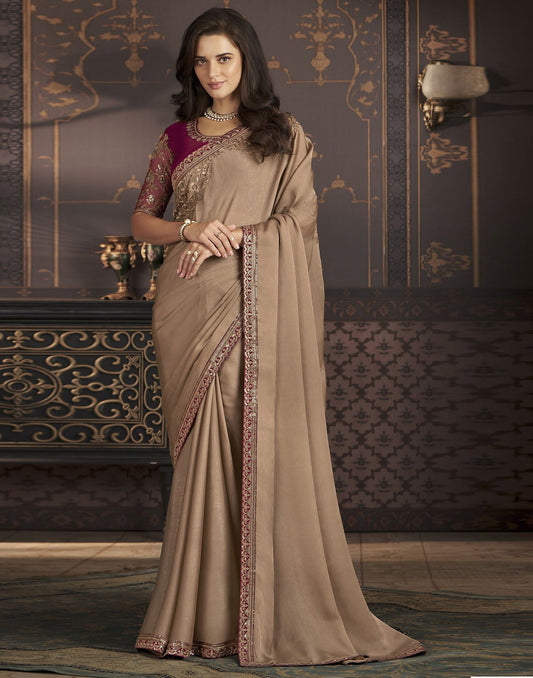 Beige Chiffon Plain Saree