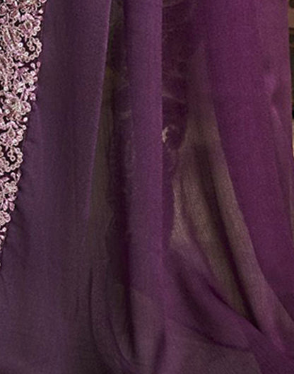 Dark Purple Chiffon Printed Saree