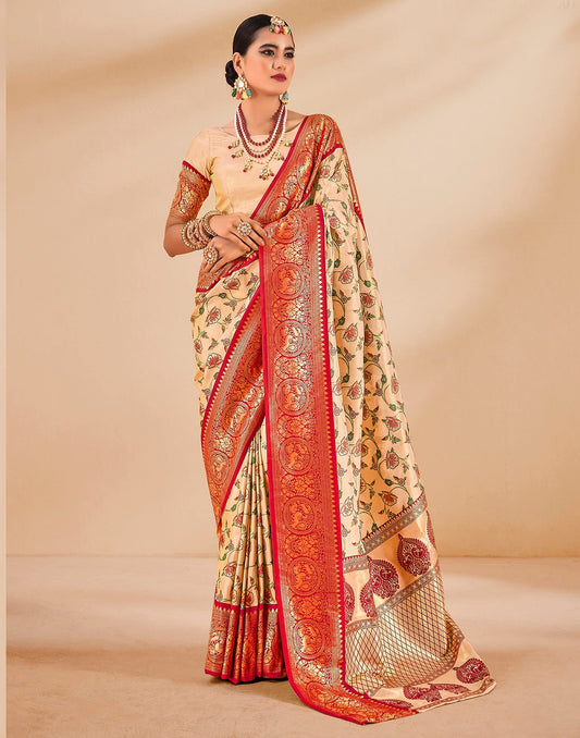 Gold & Peach Silk Weaving Saree