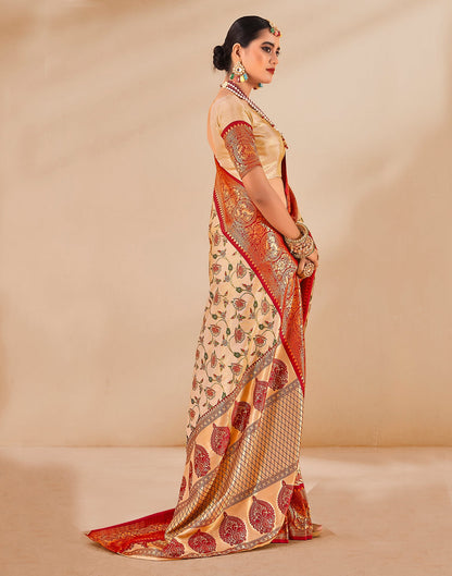 Gold & Peach Silk Weaving Saree