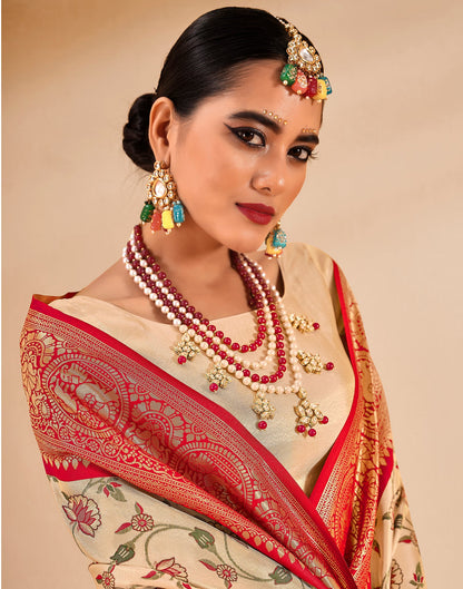 Gold & Peach Silk Weaving Saree