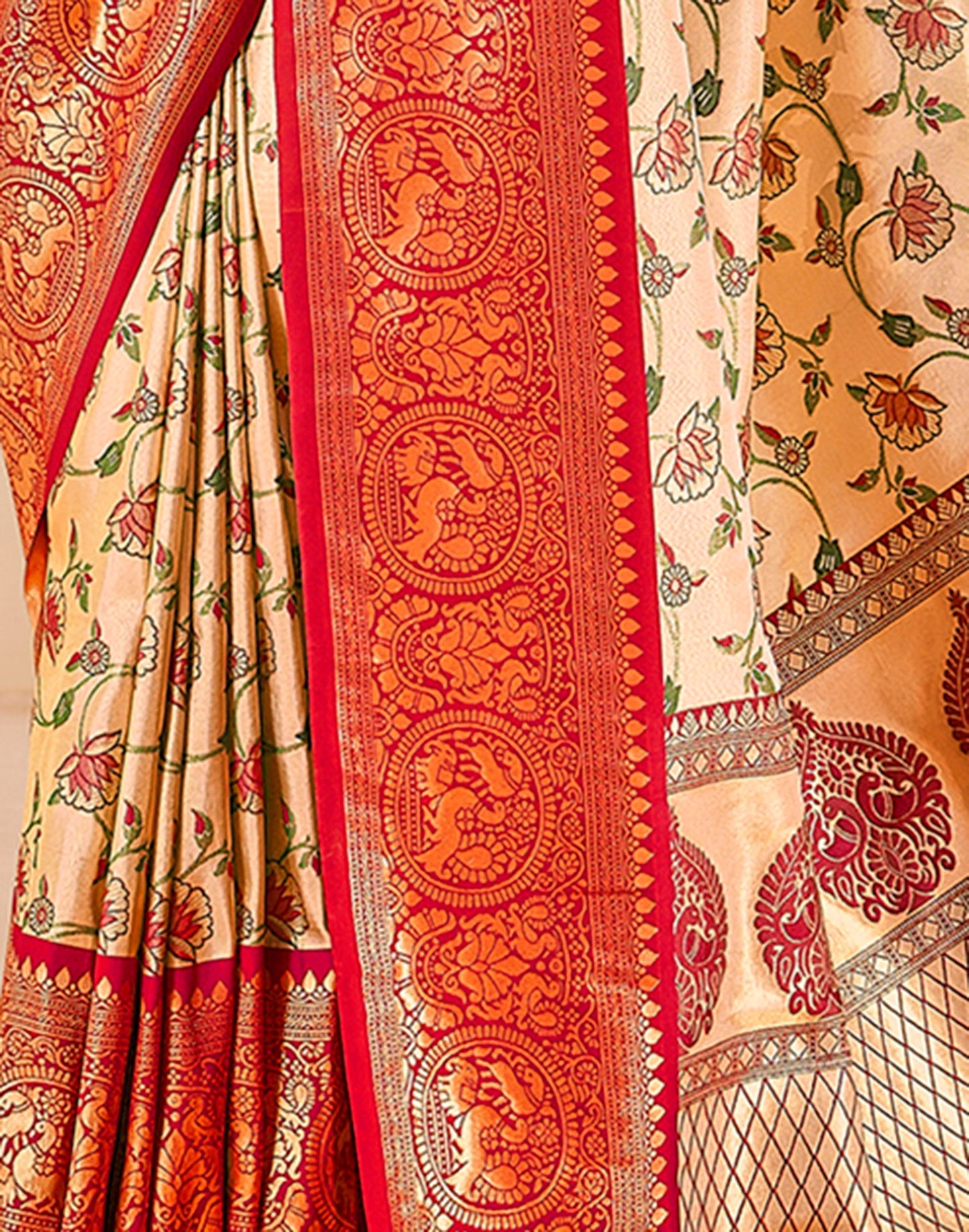 Gold & Peach Silk Weaving Saree