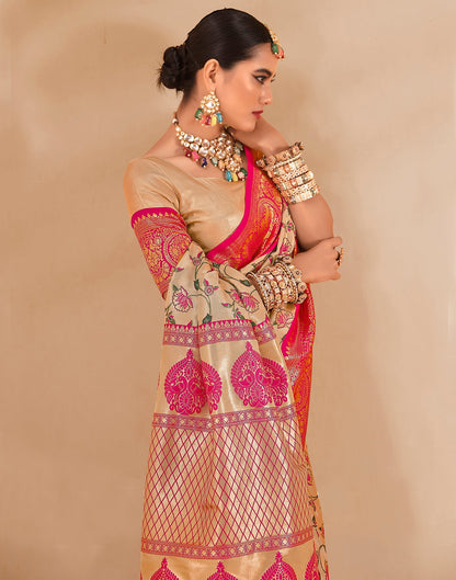 Gold (Beige) Silk Weaving Saree