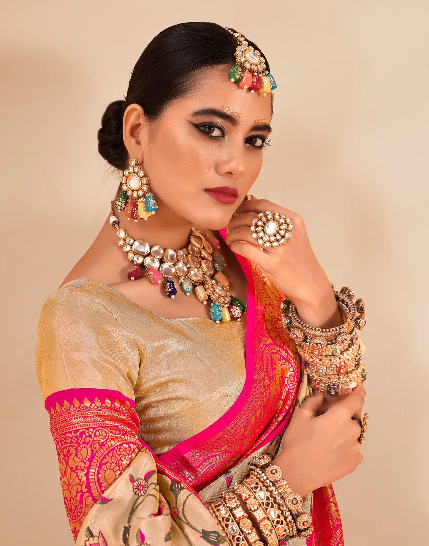 Gold (Beige) Silk Weaving Saree