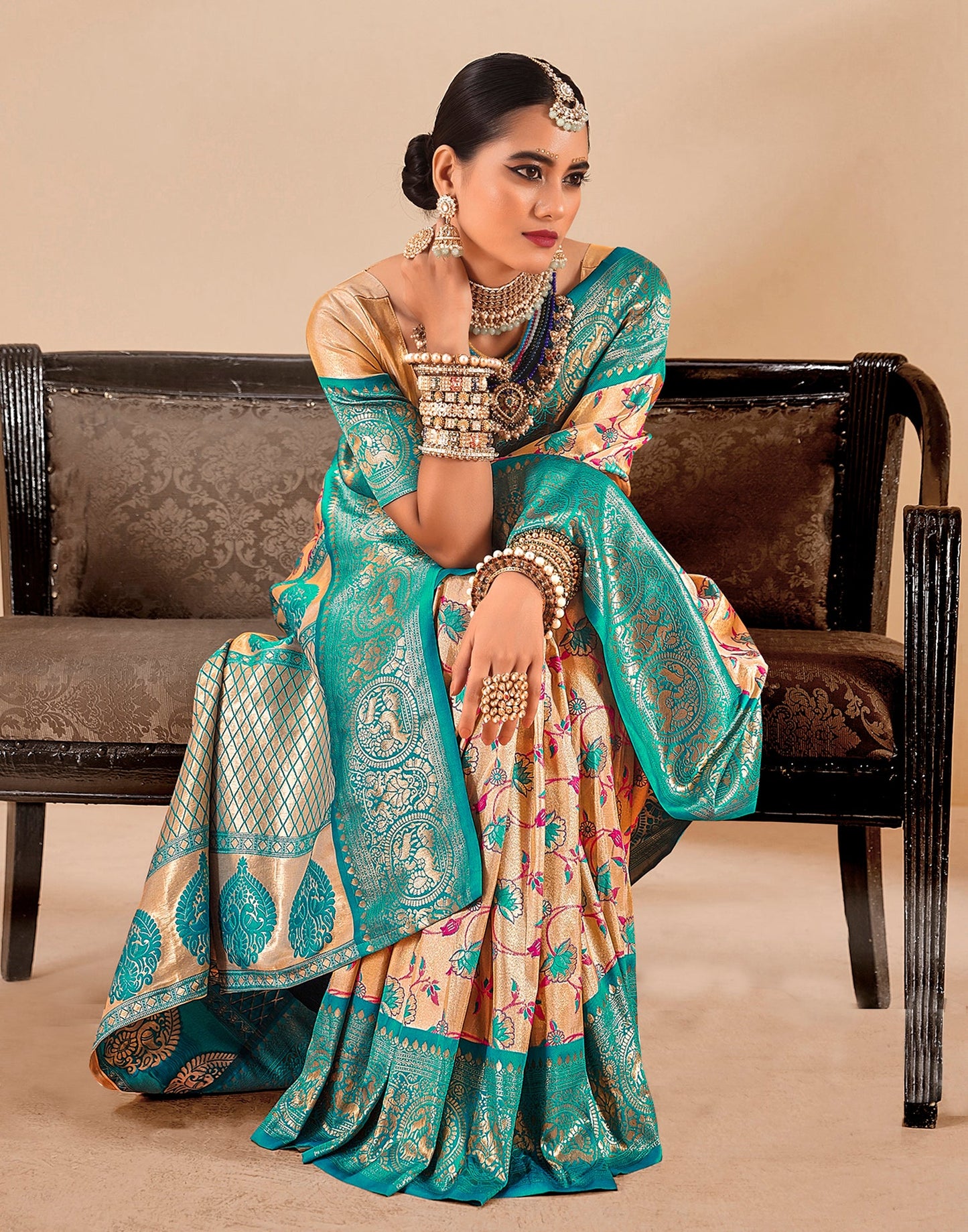 Gold (Beige) Silk Weaving Saree