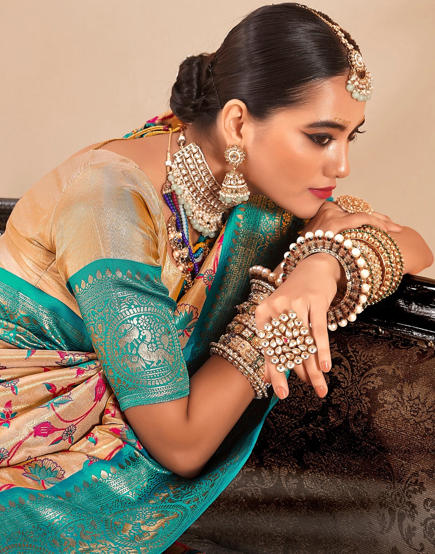 Gold (Beige) Silk Weaving Saree