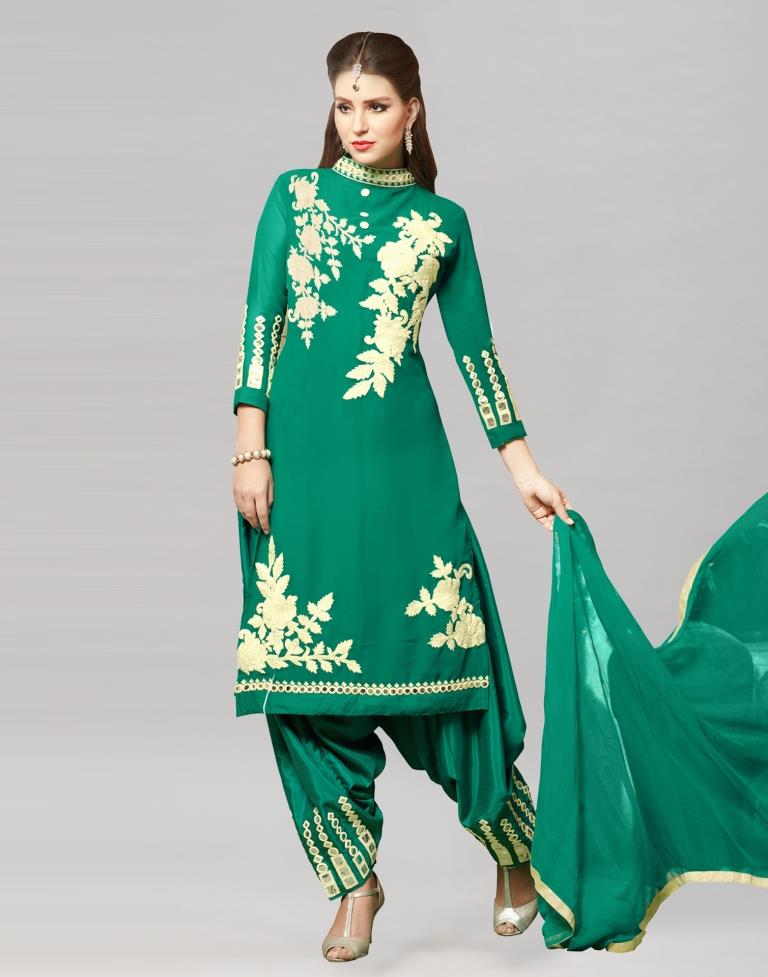 Green Georgette Embroidered Unstitched Salwar Suit | Sudathi