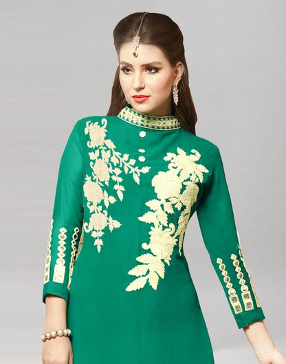 Green Georgette Embroidered Unstitched Salwar Suit | Sudathi