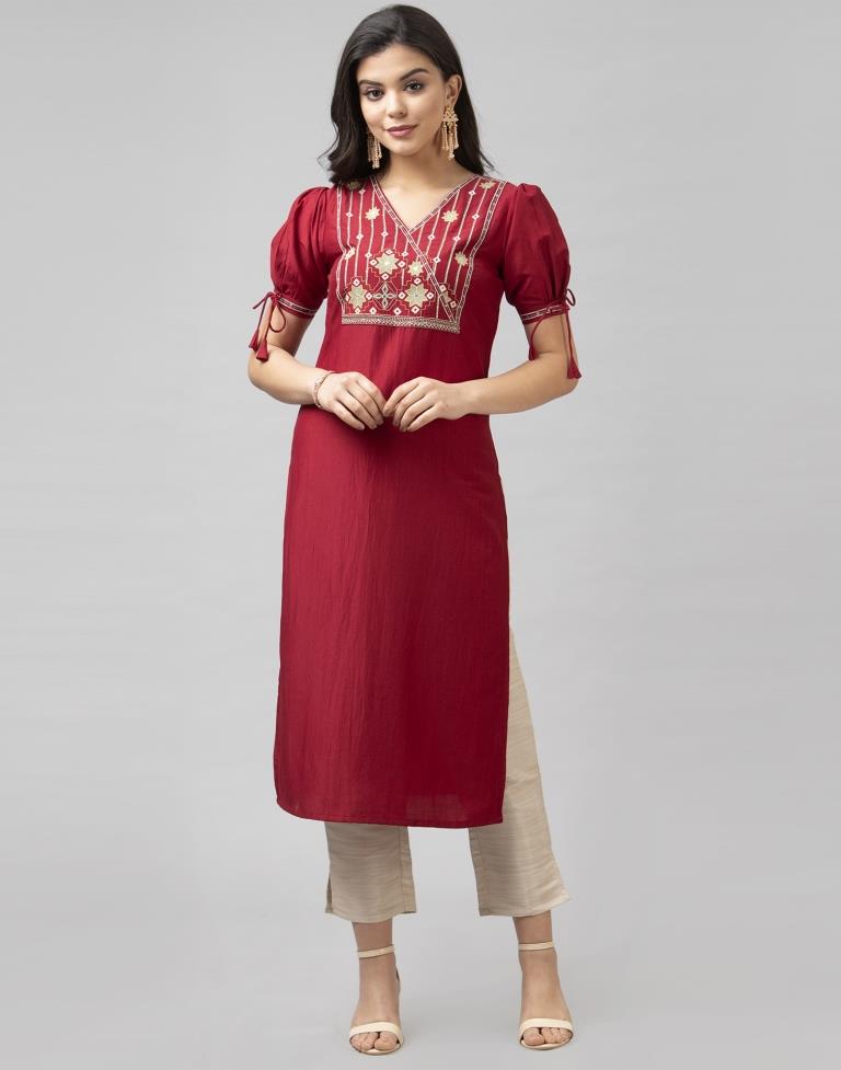 Maroon Embroidered Kurti | Leemboodi