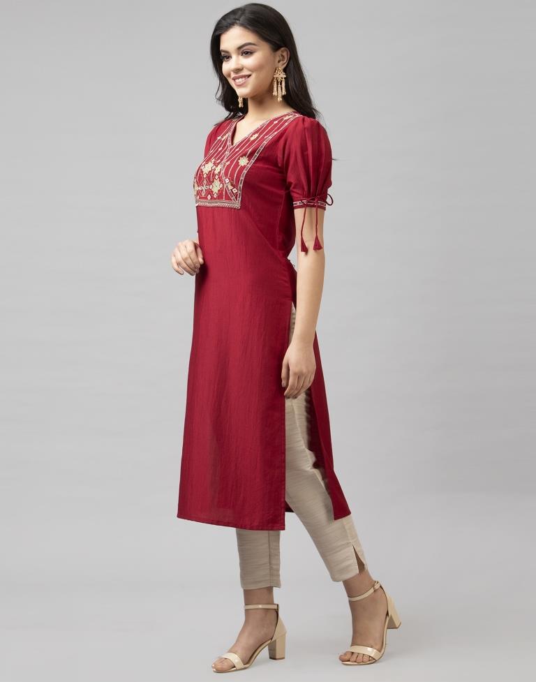 Maroon Embroidered Kurti | Leemboodi