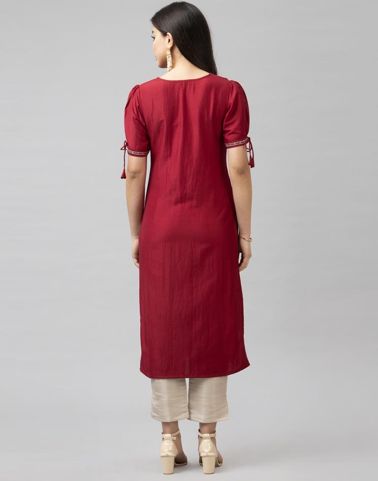 Maroon Embroidered Kurti | Leemboodi