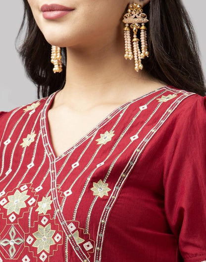 Maroon Embroidered Kurti | Leemboodi