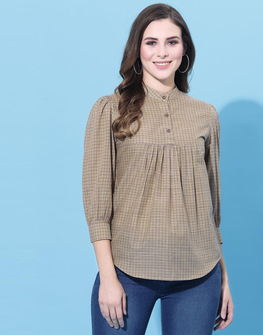 Beige Geathered Top | Leemboodi