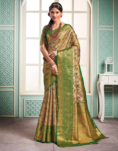 Gold & Light Green Silk Weaving Saree