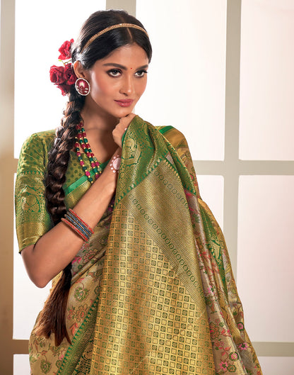 Gold & Light Green Silk Weaving Saree